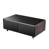 YMDA TB135 Smart Minibar Coffee Table with Built-In Wireless Charger, Fridge, Bluetooth Music System, And USB - Black wooden