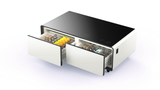 YMDA TB135 Smart Minibar Coffee Table with Built-In Wireless Charger, Fridge, Bluetooth Music System, And USB - White