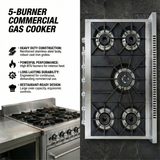 Masterchef MHO-3651S Heavy Duty Pro Series 5-Burner Commercial Gas Cooker with Oven Stainless Steel - Made in Korea