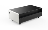 YMDA TB135 Smart Minibar Coffee Table with Built-In Wireless Charger, Fridge, Bluetooth Music System, And USB - White